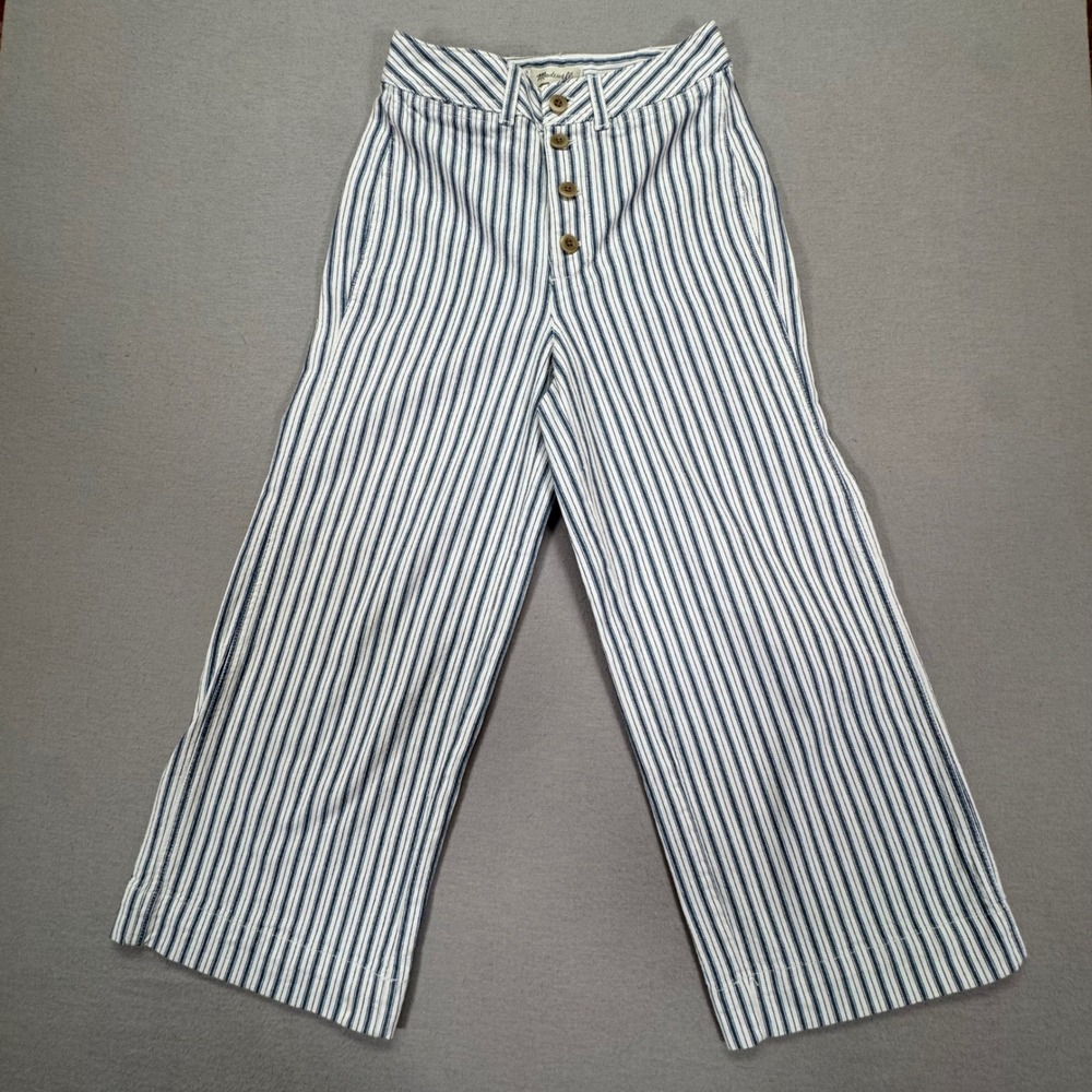 Madewell Striped High-Rise Wide-Leg Button Fly Pants Blue White Size 26